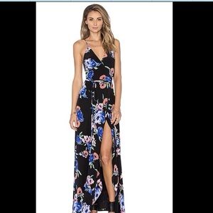 Yumi Kim Silk Floral Wrap the Closure Black and Blue Floral Maxi Dress